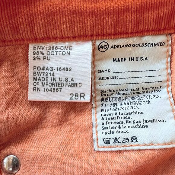AG Adriano Goldschmied The Stevie Slim Straight Jeans in Orange Corduroy Size 28 - Picture 12 of 15